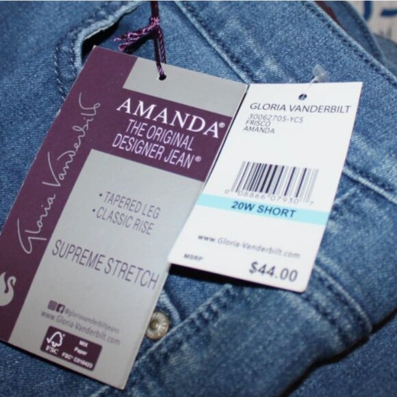 Gloria Vanderbilt Plus Size Jeans 20 W Short Amanda Blue Stretch Denim Pants NWT - Picture 2 of 5